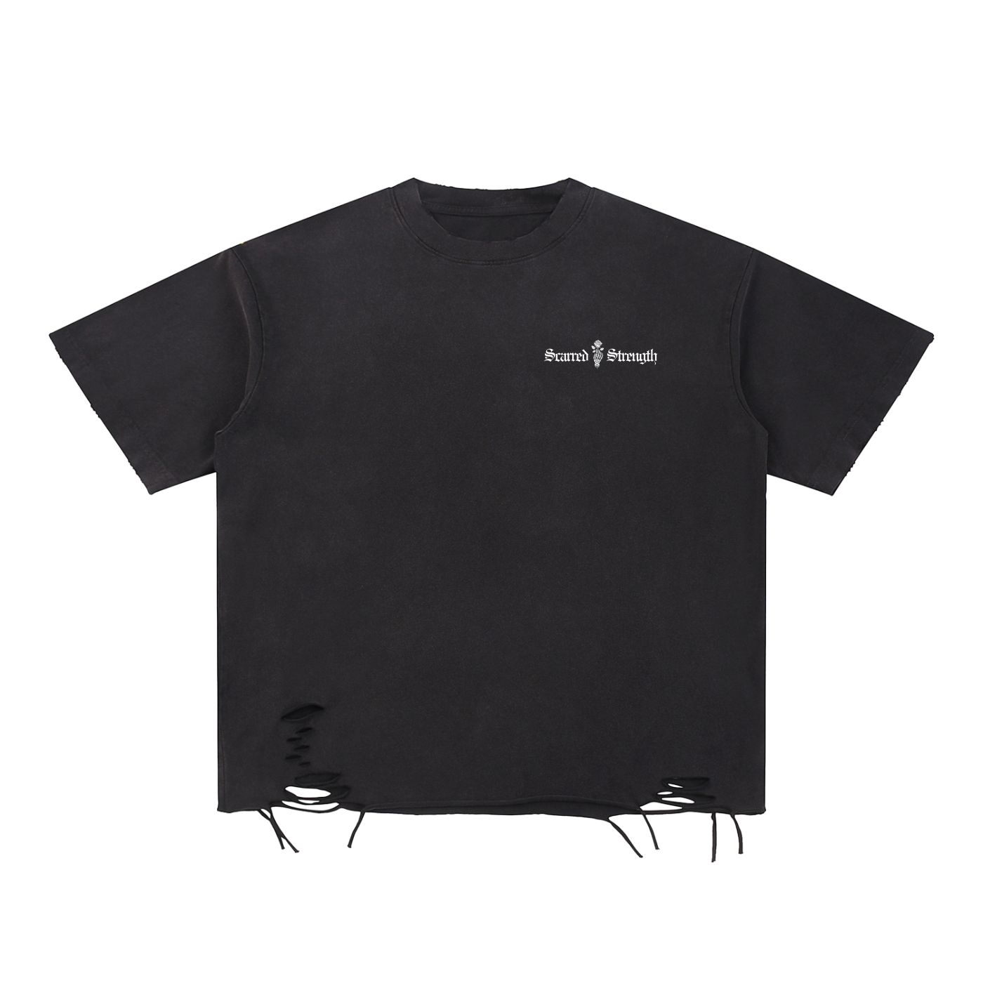 "NOT BROKEN. JUST SCARRED." RAW-HEM T SHIRT